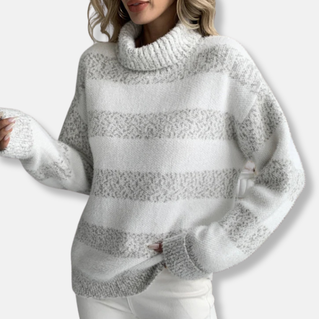 Womens Pullover Sweatshirt Plush Knit Ribbed Turtleneck Loose Fit - BritishMode