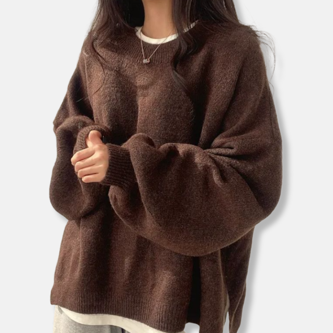 Womens Pullover Sweatshirt Soft Knit Oversized Fit Balloon Sleeves - BritishMode