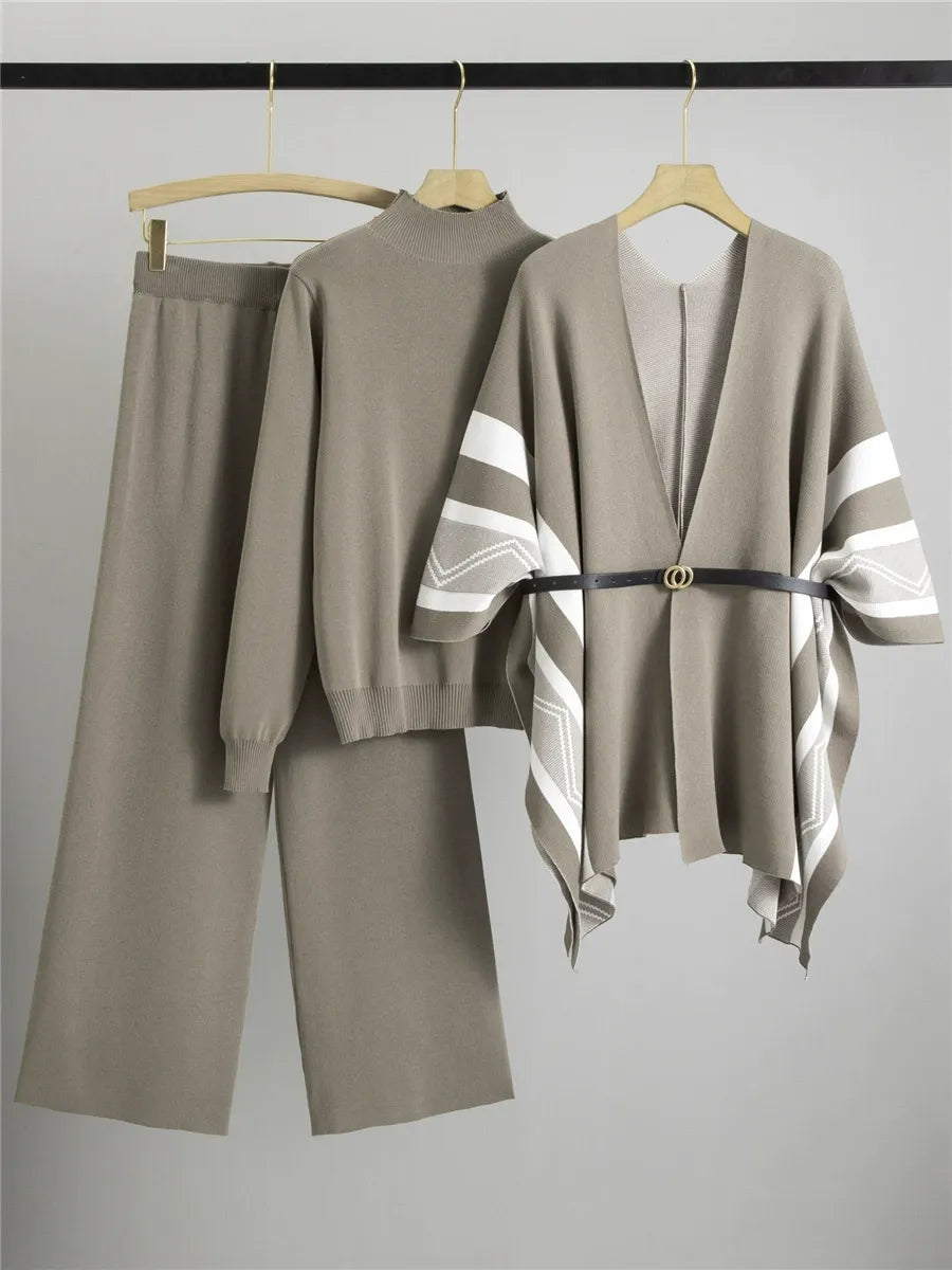 Womens Shawl Cardigan Knitted Relaxed Fit Belted Mid-Length - BritishMode