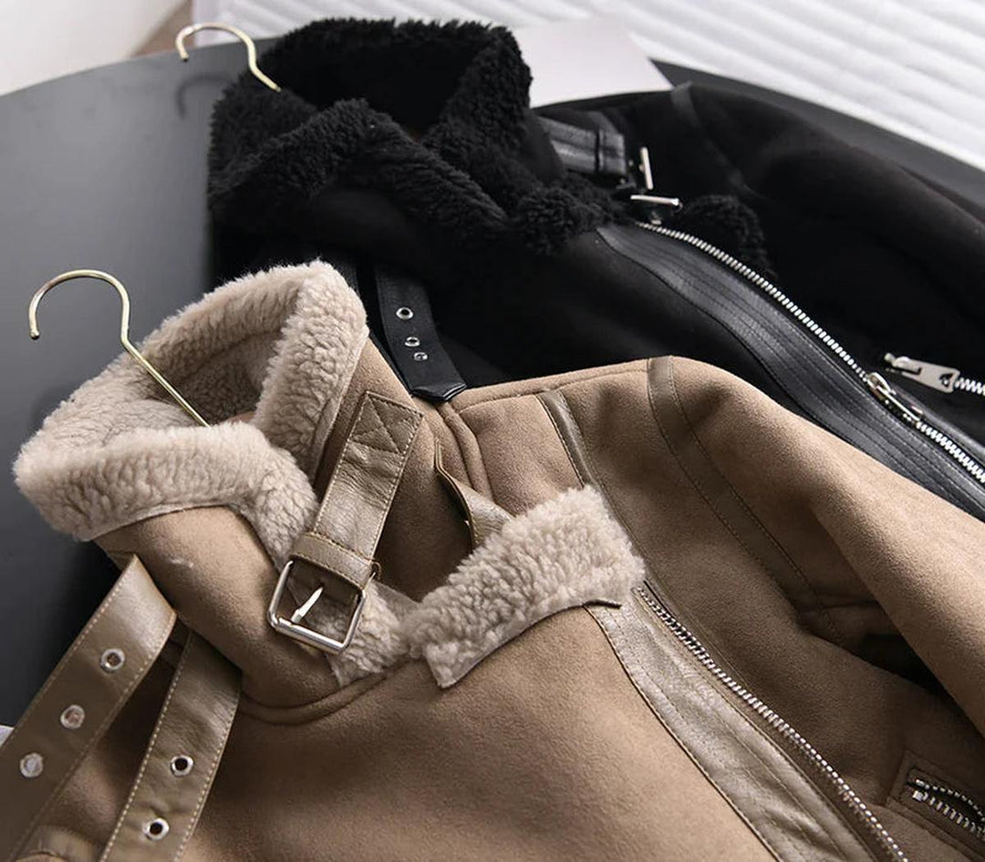 Womens Faux Leather Coat with Soft Fleece Lining Warm Fit - BritishMode