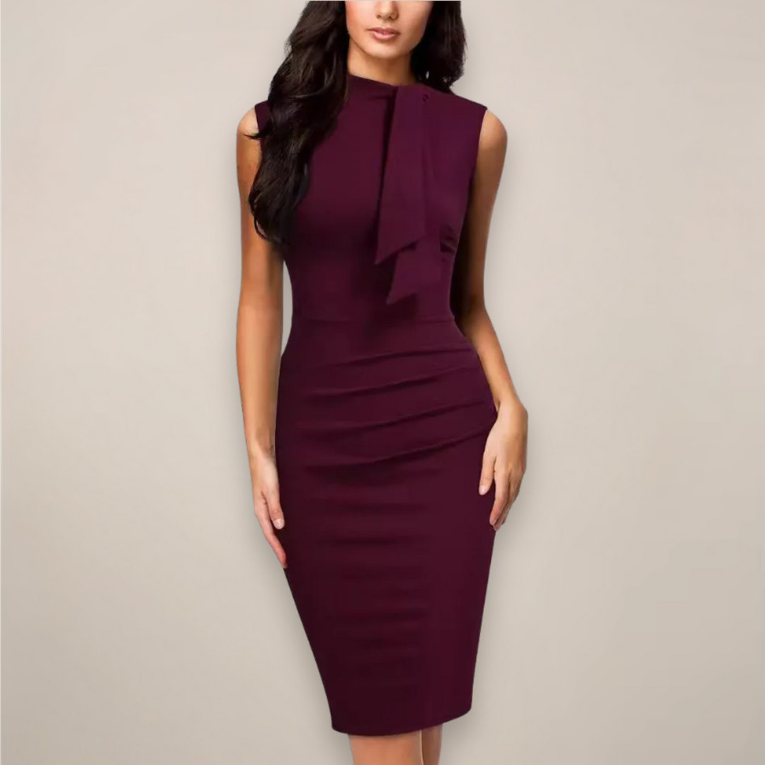 Womens Sleeveless Work Dress with V-Neck Elegant Fit - BritishMode