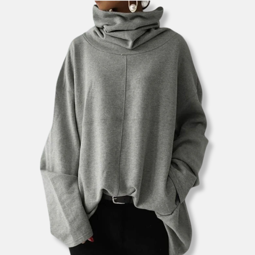 Womens Oversized Sweatshirt with High Cowl Neck Relaxed Fit - BritishMode