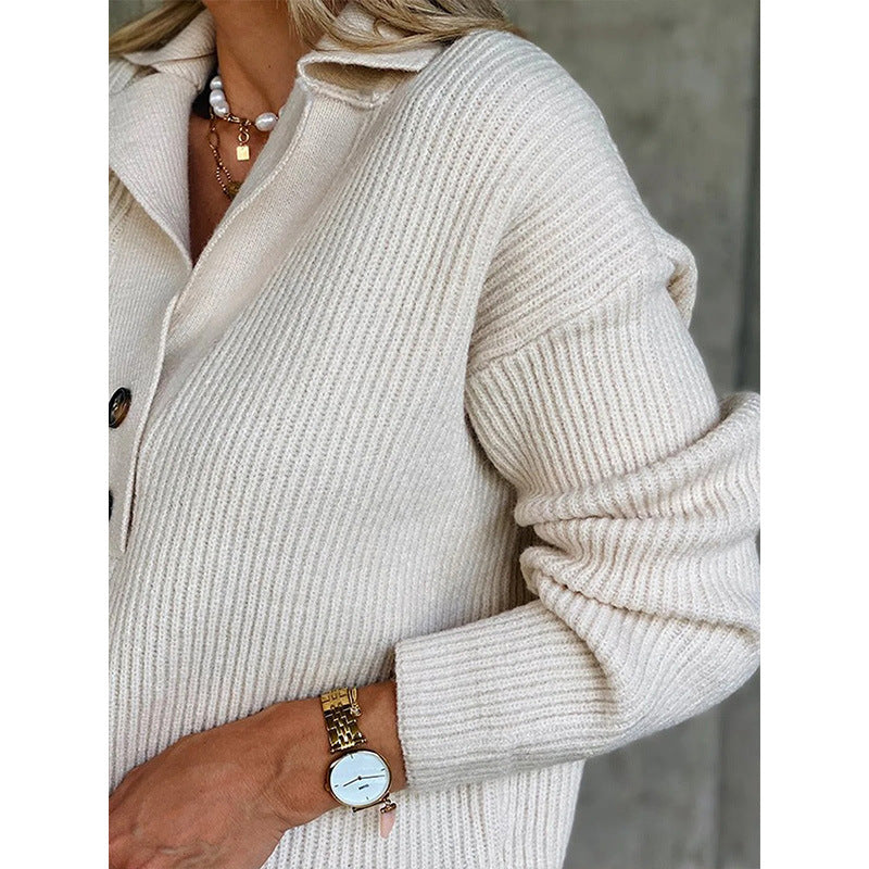 Womens Sweatshirt Ribbed Knit Relaxed Fit Button Front Stand Collar