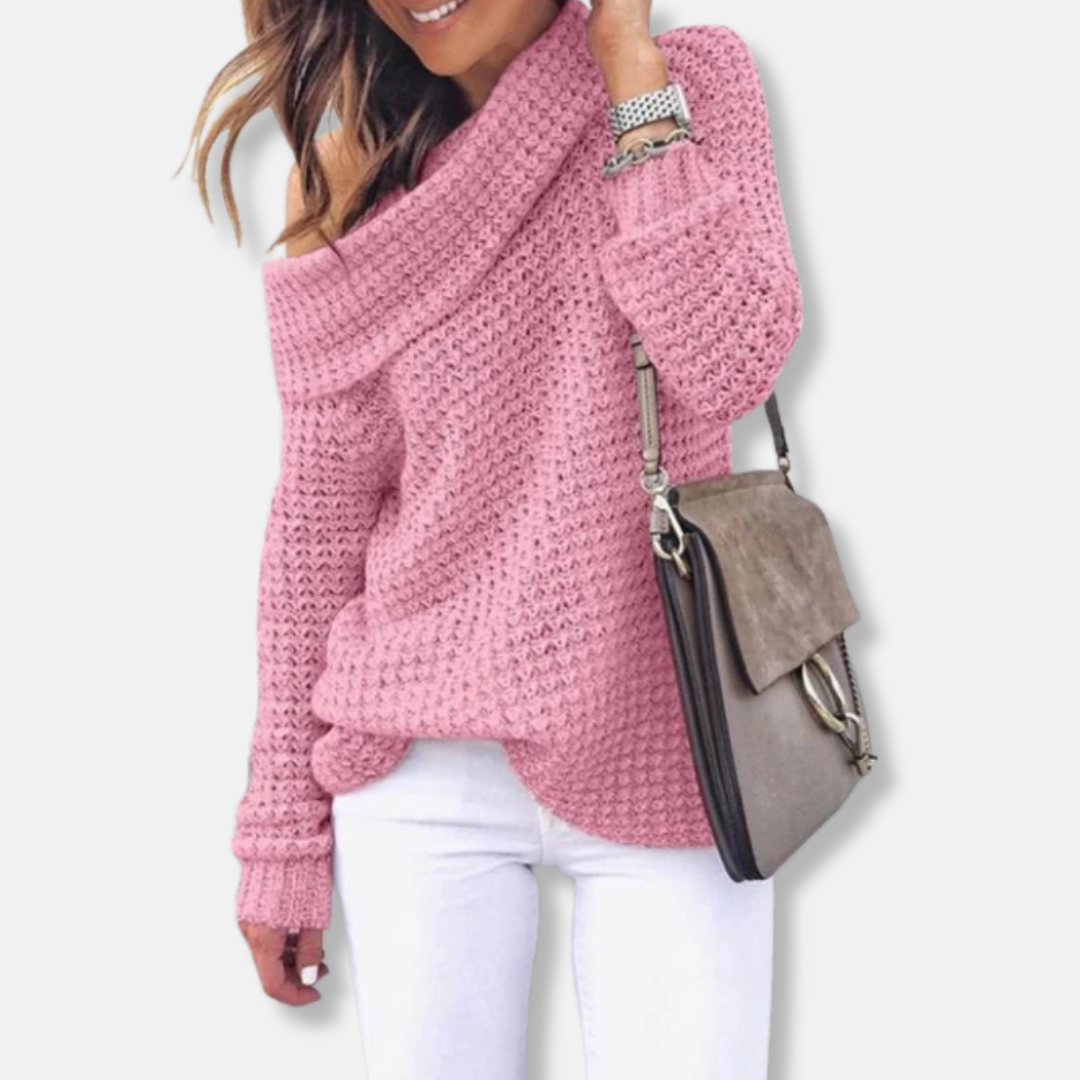 Womens Oversized Sweatshirt Chunky Knit Relaxed Fit Off-Shoulder - BritishMode