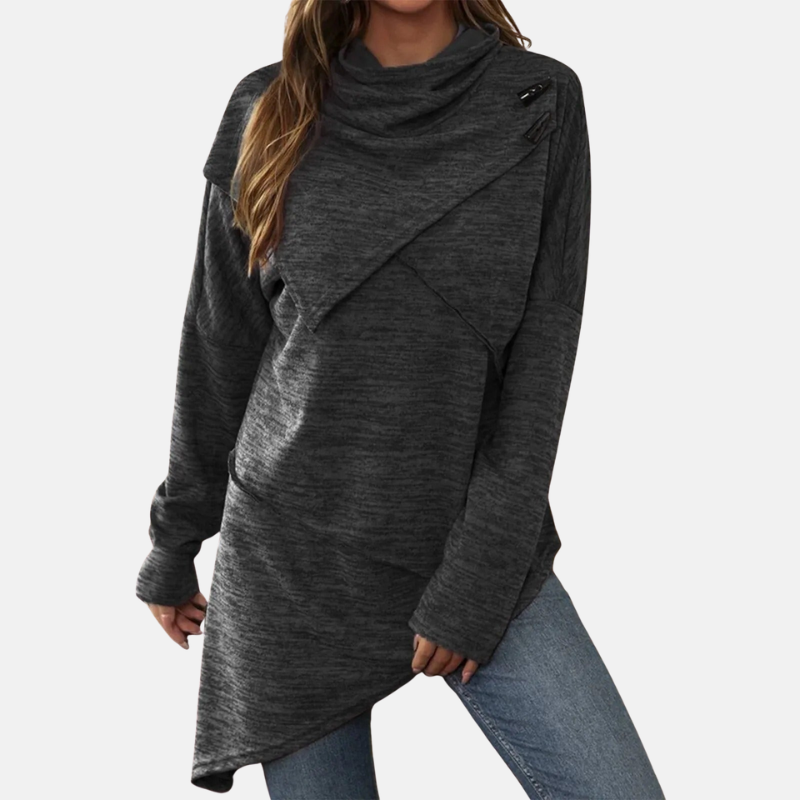 Womens Wool Blend Tunic Sweater Relaxed Fit Cowl Neck - BritishMode