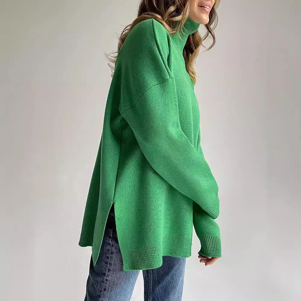 Womens Turtleneck Sweater Ribbed Knit Oversized Fit