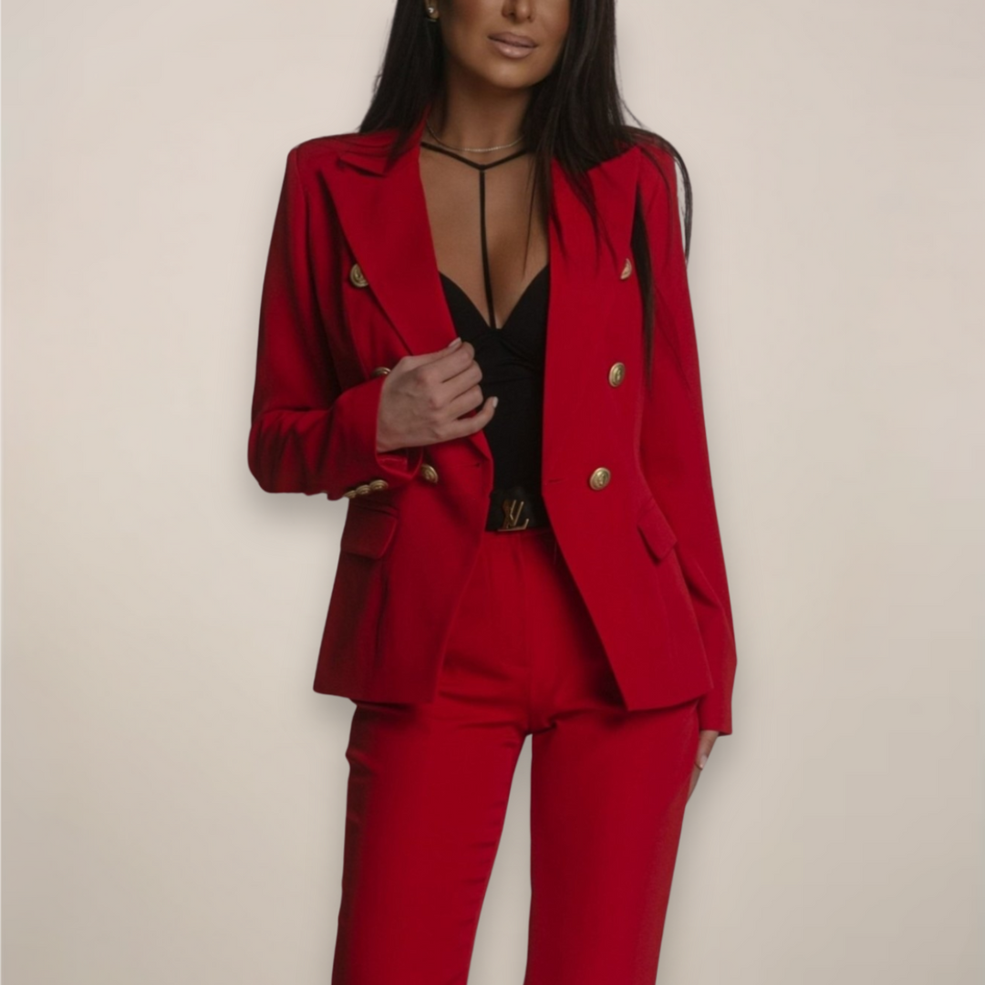 Womens Double-Breasted Blazer with Slim-Leg Trousers Set