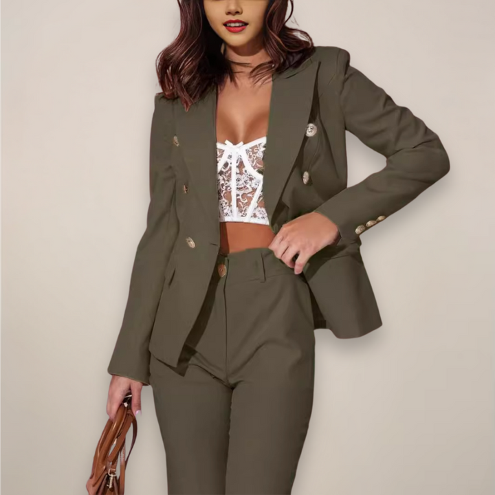 Womens Double-Breasted Blazer with Slim-Leg Trousers Set