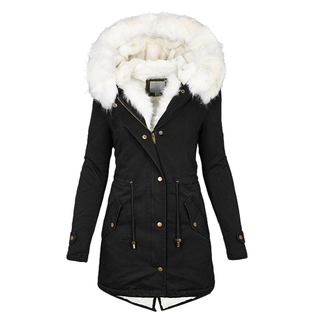 Womens Parka Coat with Hood and Button Closure Warm