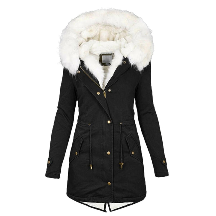 Womens Parka Coat with Hood and Button Closure Warm