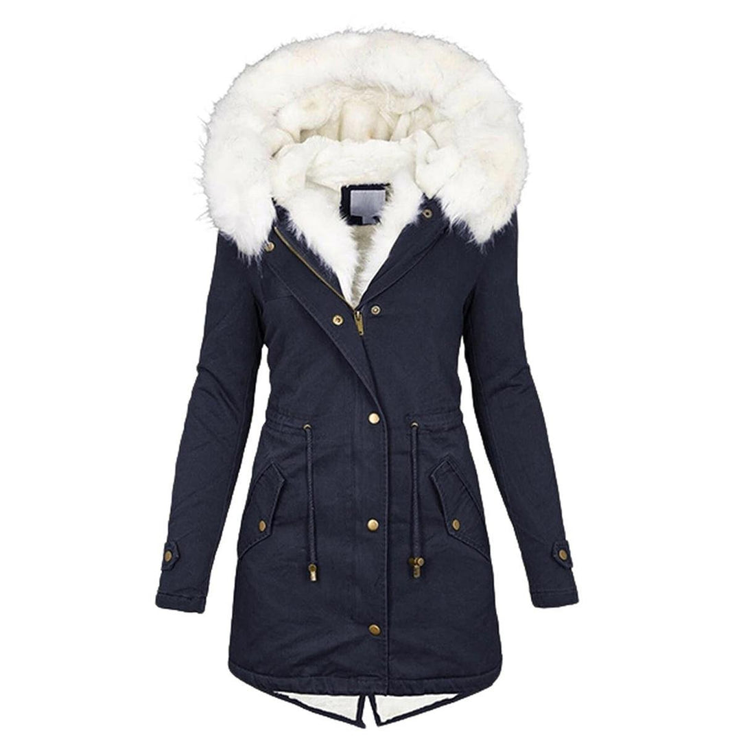 Womens Parka Coat with Hood and Button Closure Warm