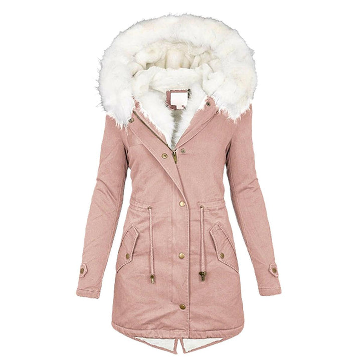 Womens Parka Coat with Hood and Button Closure Warm