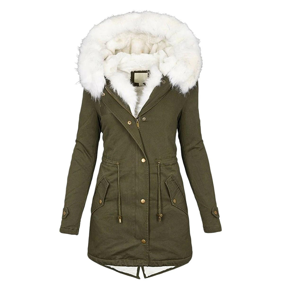 Womens Parka Coat with Hood and Button Closure Warm