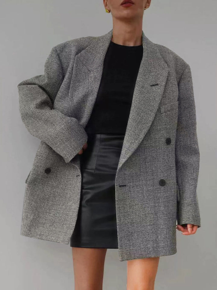 Womens Wool-Blend Blazer Plaid Pattern Belted Fit - BritishMode