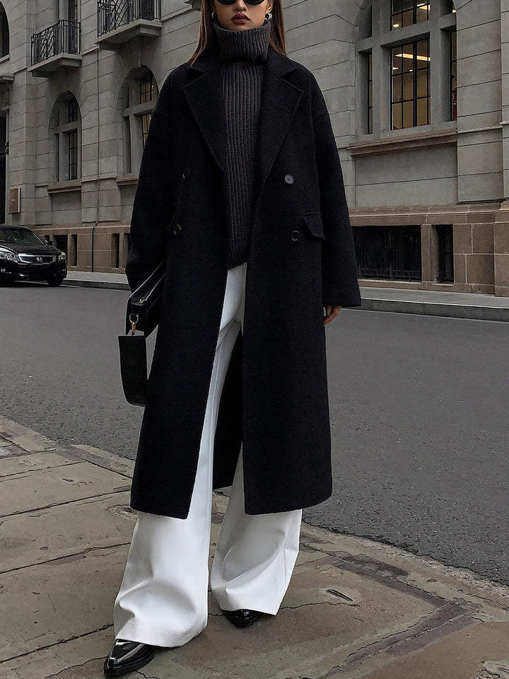 Womens Long Coat Wool-Blend Tweed Classic Fit - BritishMode