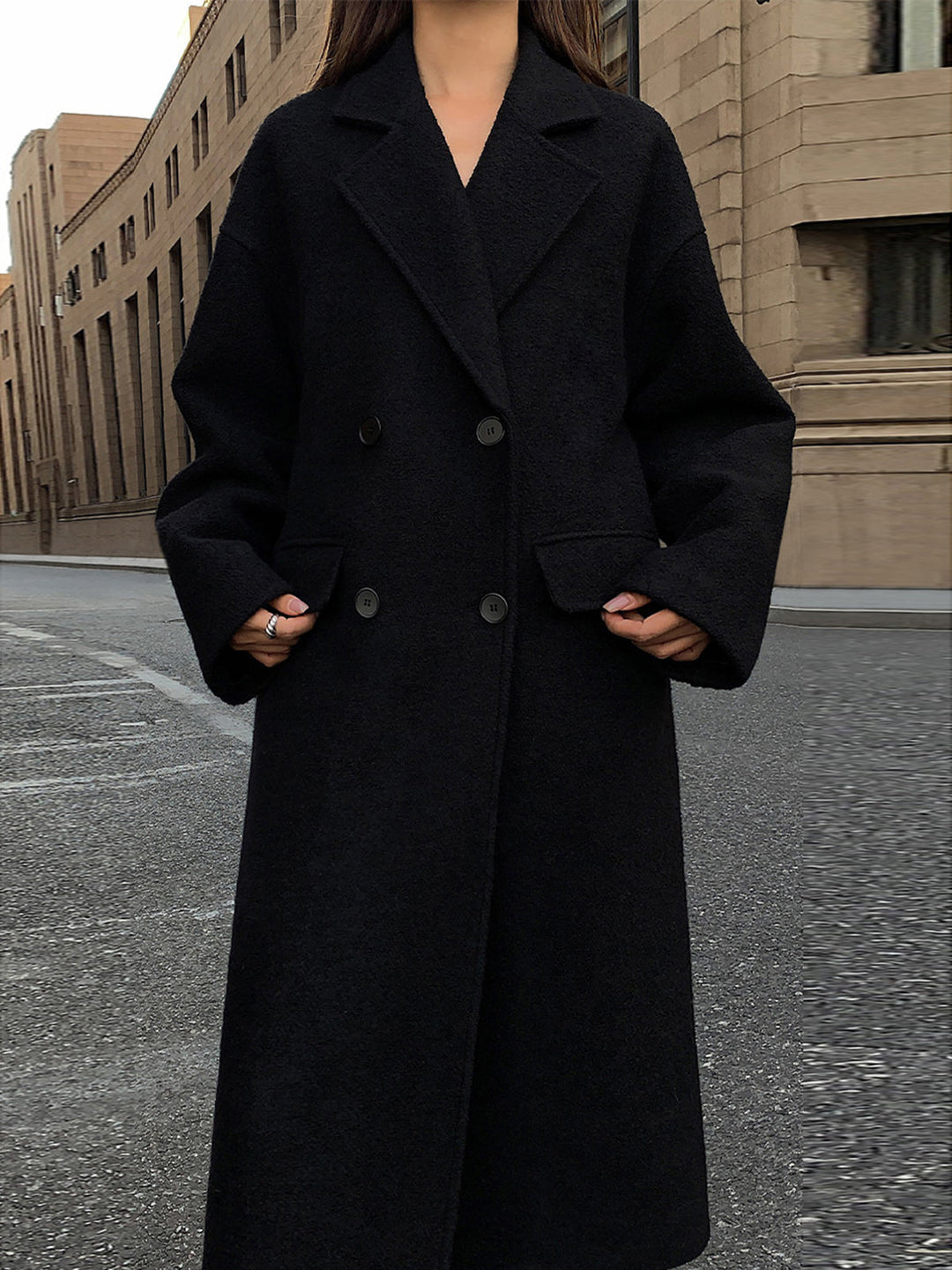 Womens Long Coat Wool-Blend Tweed Classic Fit