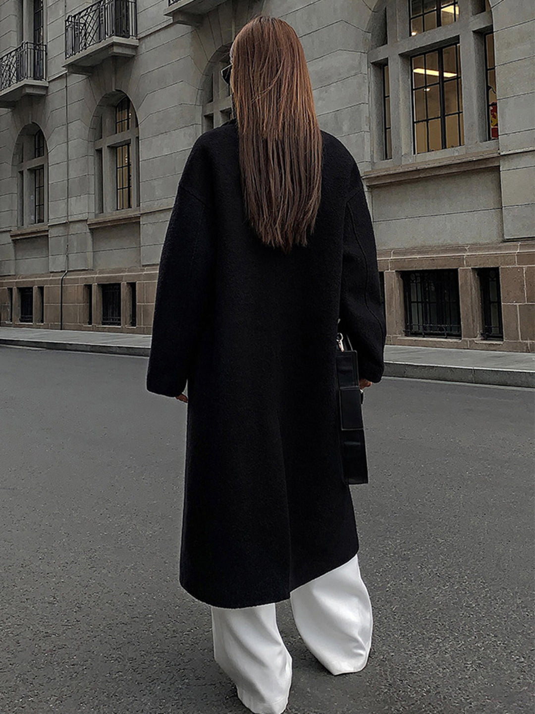 Womens Long Coat Wool-Blend Tweed Classic Fit