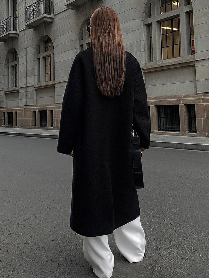 Womens Long Coat Wool-Blend Tweed Classic Fit