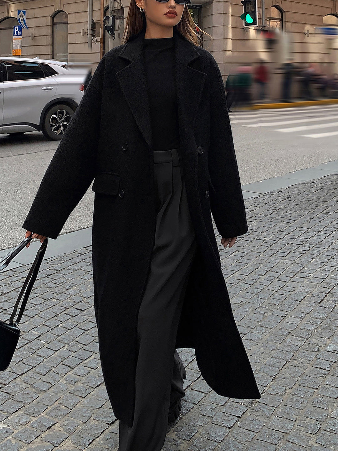 Womens Long Coat Wool-Blend Tweed Classic Fit
