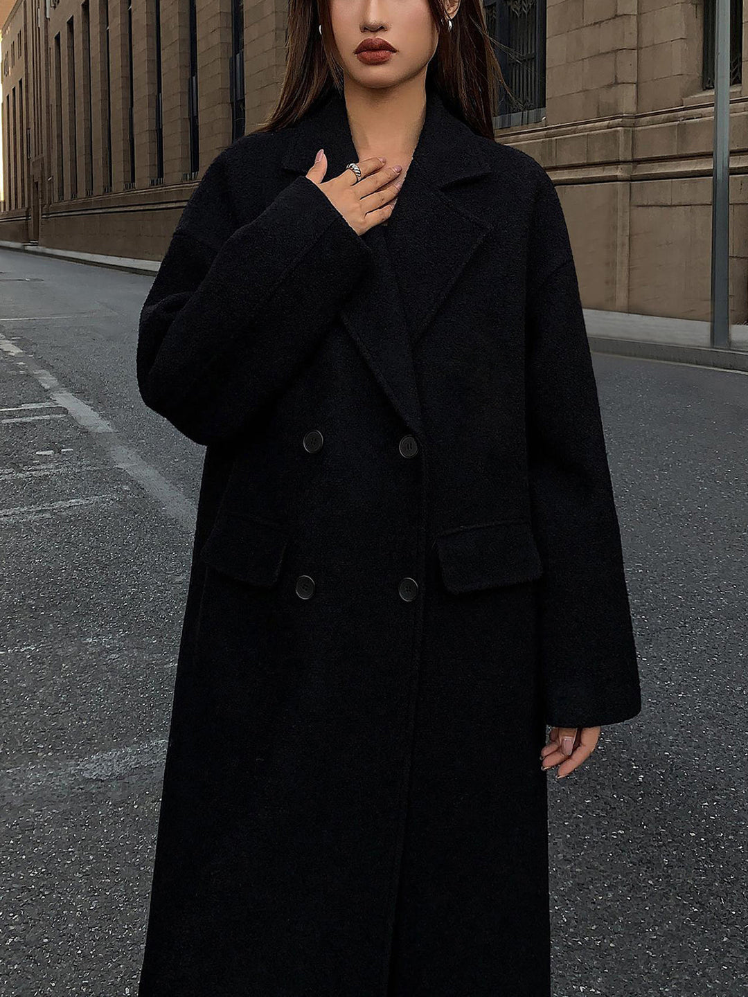 Womens Long Coat Wool-Blend Tweed Classic Fit