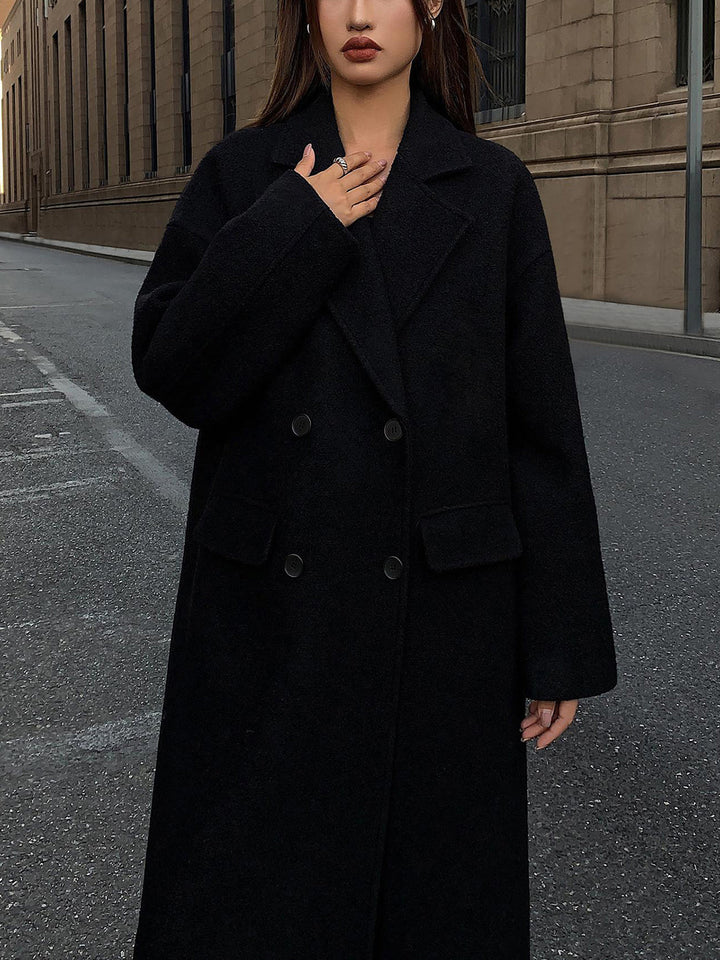 Womens Long Coat Wool-Blend Tweed Classic Fit