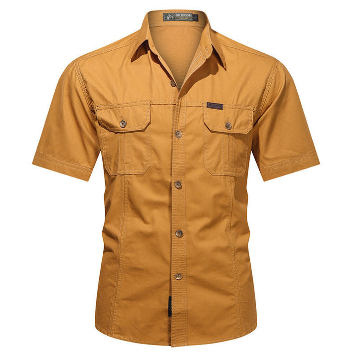 Mens Work Shirt Breathable Blend Short Sleeve Button Front