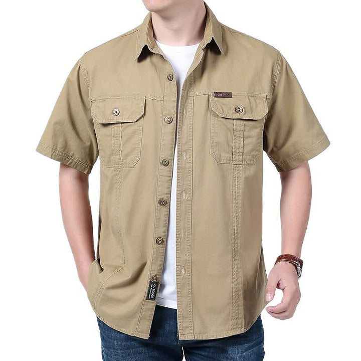 Mens Work Shirt Breathable Blend Short Sleeve Button Front