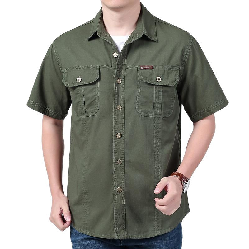 Mens Work Shirt Breathable Blend Short Sleeve Button Front