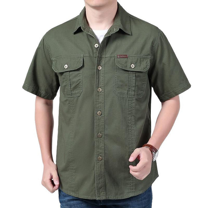Mens Work Shirt Breathable Blend Short Sleeve Button Front