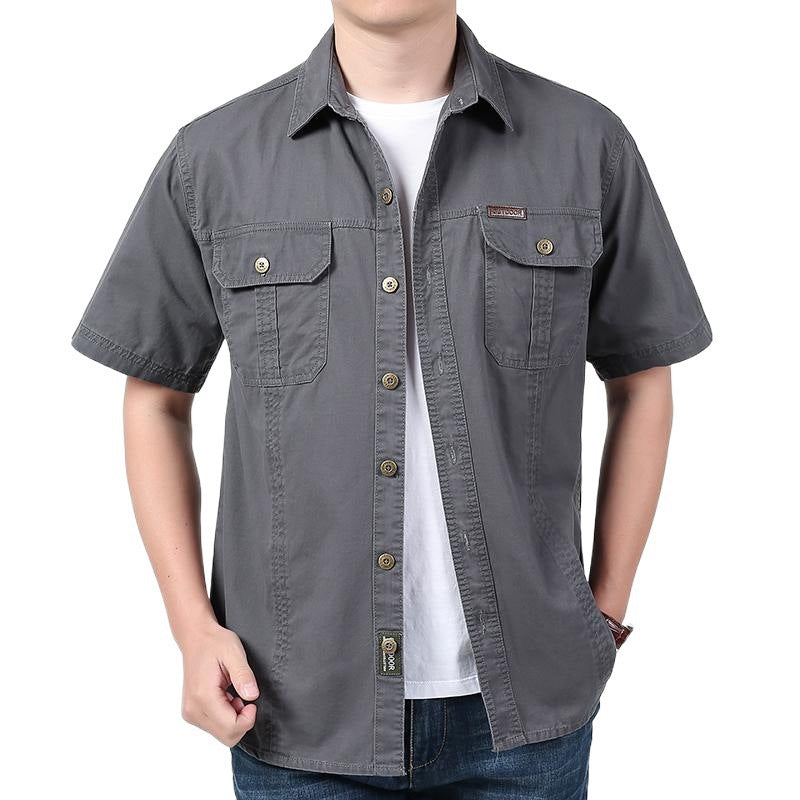 Mens Work Shirt Breathable Blend Short Sleeve Button Front