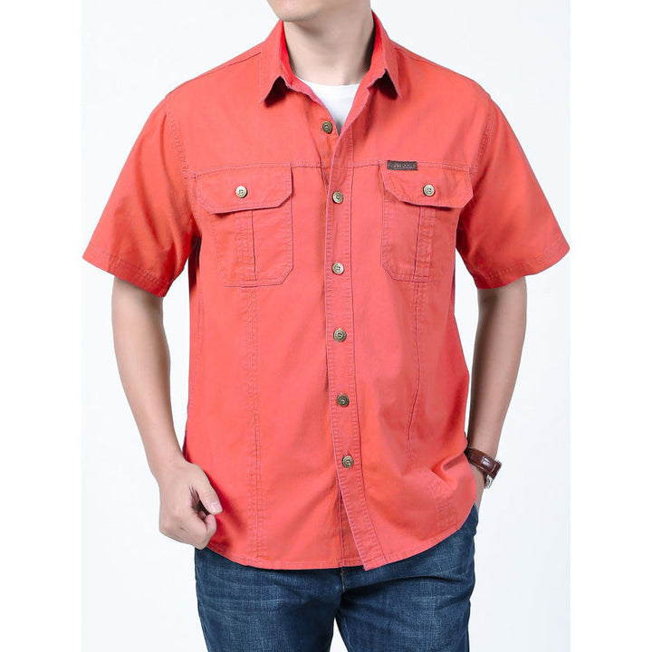 Mens Work Shirt Breathable Blend Short Sleeve Button Front