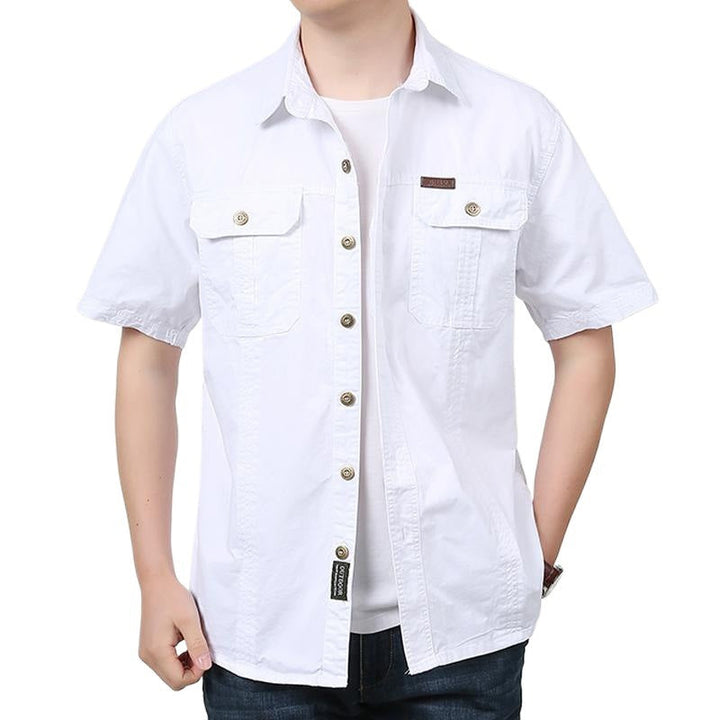 Mens Work Shirt Breathable Blend Short Sleeve Button Front