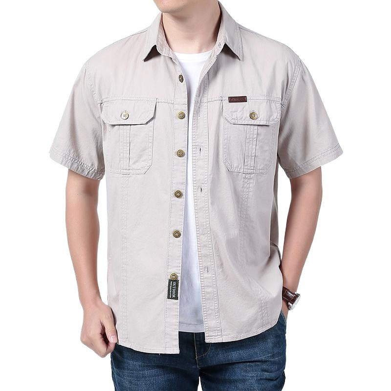 Mens Work Shirt Breathable Blend Short Sleeve Button Front