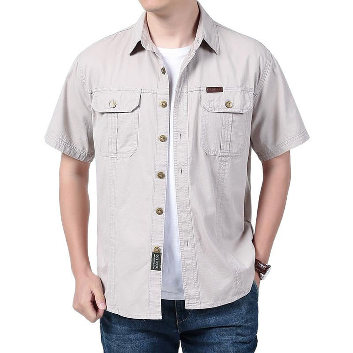 Mens Work Shirt Breathable Blend Short Sleeve Button Front