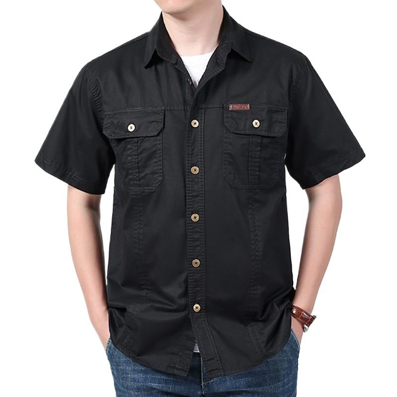 Mens Work Shirt Breathable Blend Short Sleeve Button Front