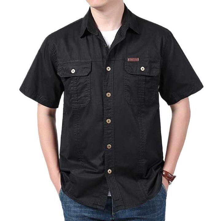 Mens Work Shirt Breathable Blend Short Sleeve Button Front