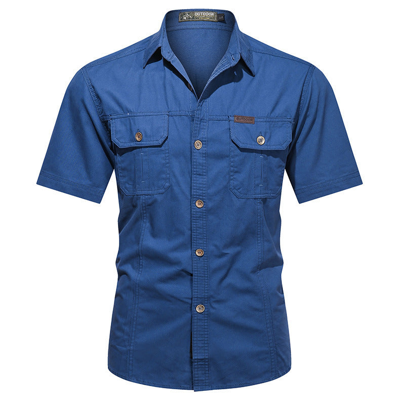 Mens Work Shirt Breathable Blend Short Sleeve Button Front