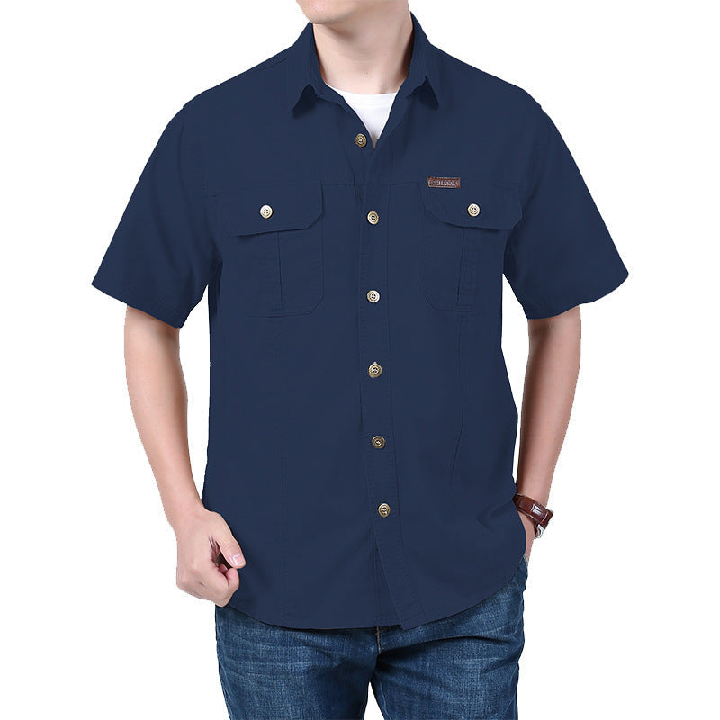 Mens Work Shirt Breathable Blend Short Sleeve Button Front - BritishMode
