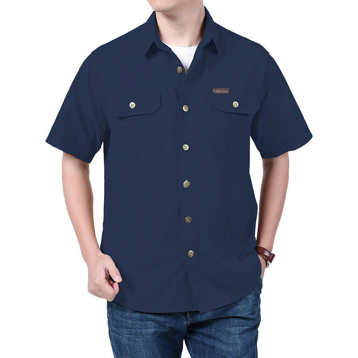 Mens Work Shirt Breathable Blend Short Sleeve Button Front - BritishMode