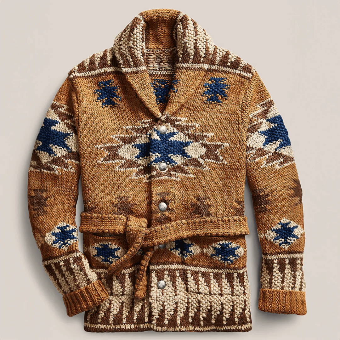 Mens Western Shawl Collar Cardigan Handcrafted Wool - BritishMode
