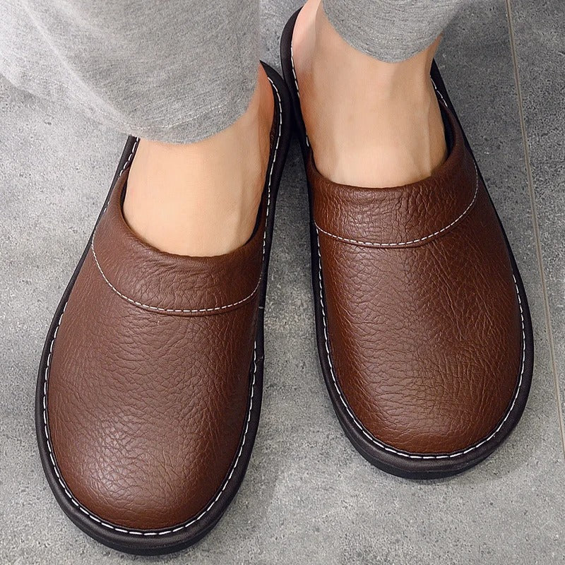 Mens Leather Slippers Slip-On Comfortable Fit - BritishMode