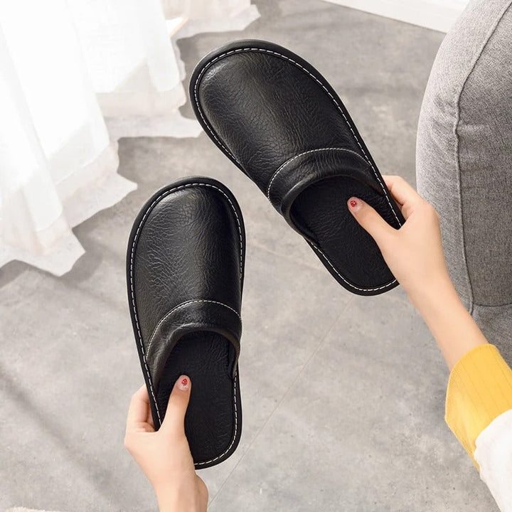 Mens Leather Slippers Comfortable Slip-On