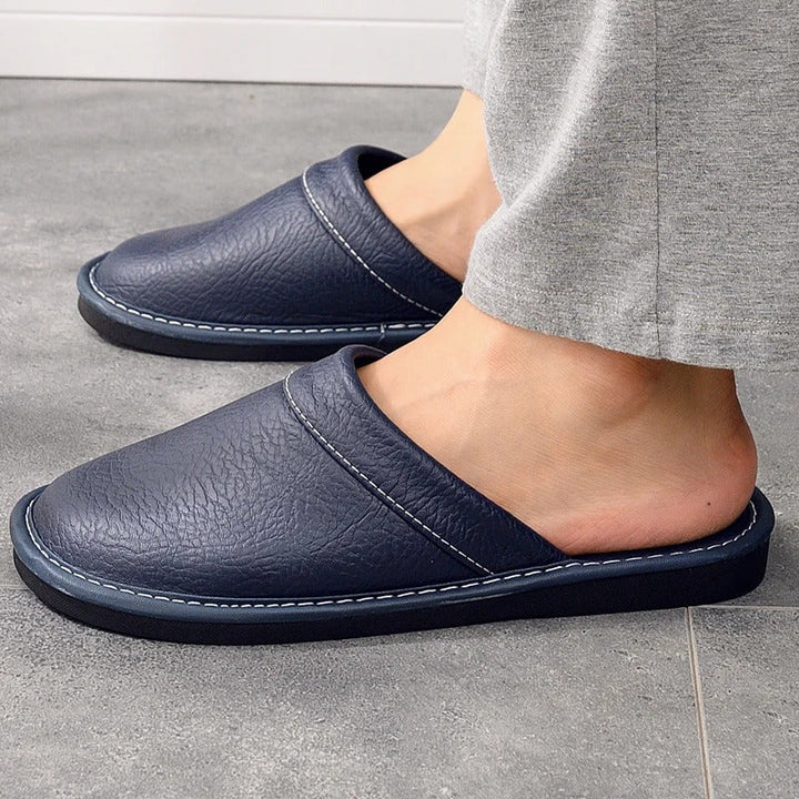 Mens Leather Slippers Comfortable Slip-On