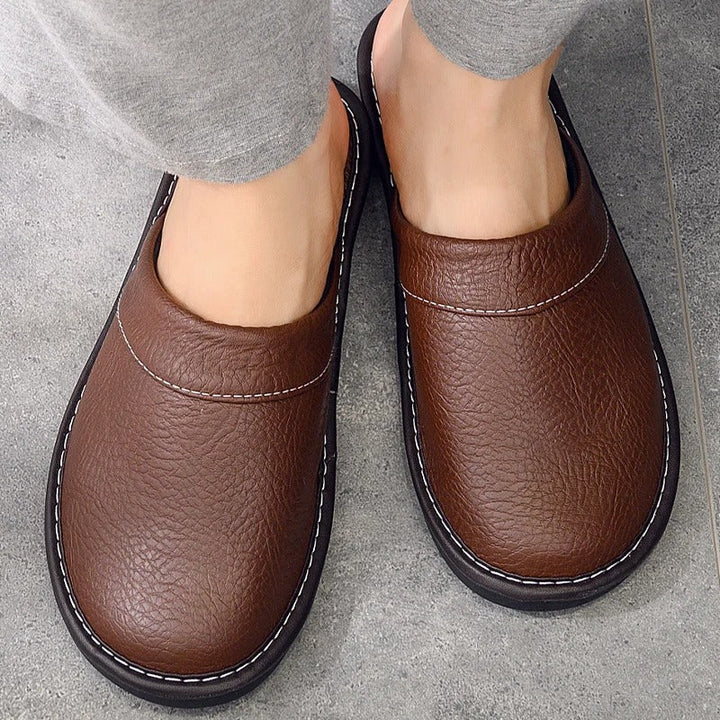 Mens Leather Slippers Comfortable Slip-On - BritishMode