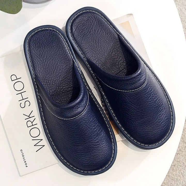 Mens Leather Slippers Comfortable Slip-On