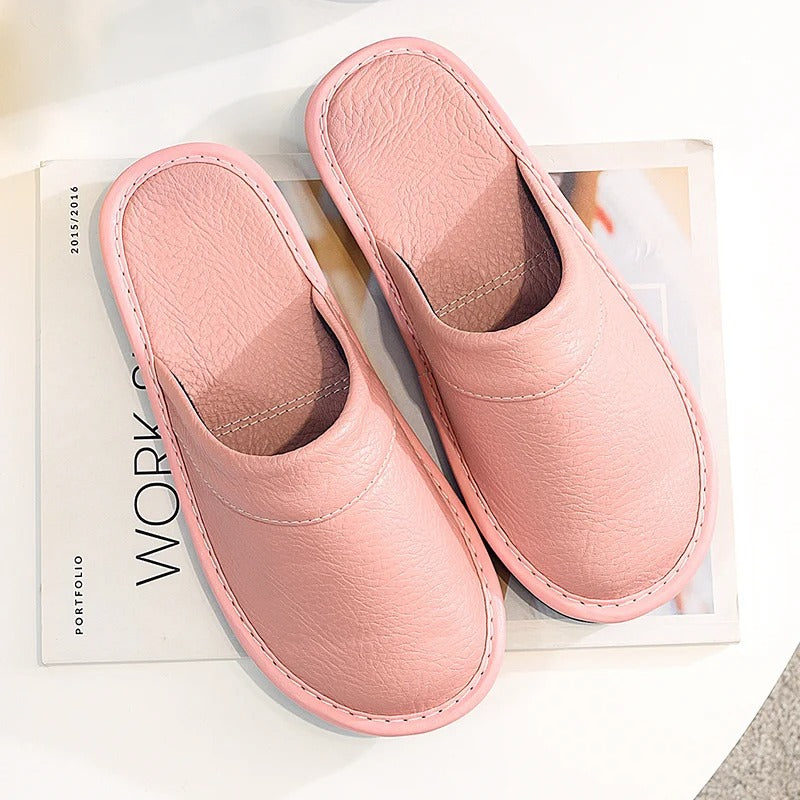 Mens Leather Slippers Comfortable Slip-On
