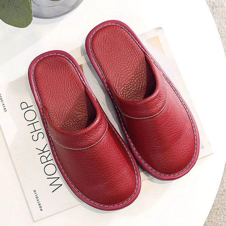 Mens Leather Slippers Comfortable Slip-On