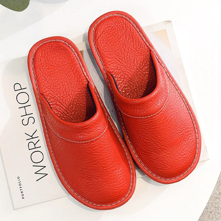 Mens Leather Slippers Comfortable Slip-On