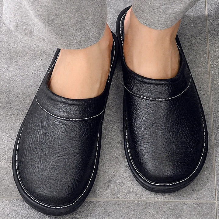 Mens Leather Slippers Comfortable Slip-On