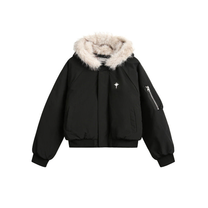 Womens Bomber Jacket Faux Fur Hood Casual Fit
